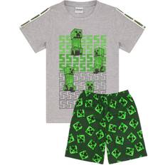 Green Night Garments Minecraft Boy's Short Pyjama Set - Heather Grey/Green/Black