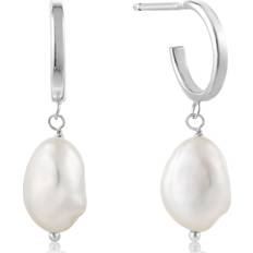 Ania Haie Rhodium Pearl Mini Hoop Earrings E019-02H