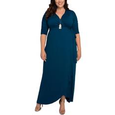 Wrap Dresses Kiyonna Meadow Dream Wrap Maxi Dress Plus Size - Teal Topaz