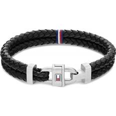 Tommy Hilfiger Carabiner Braided Leather Bracelet - Black/Silver