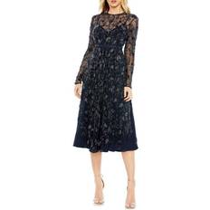 Mac Duggal Long-Sleeve Embellished Floral Midi-Dress