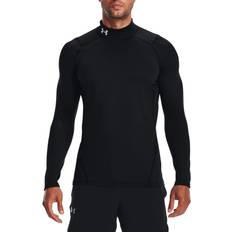 Black - Men Base Layer Tops Under Armour Men's ColdGear Fitted Mock Shirt Midnight Navy/White