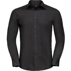 Russell Collection Mens Long Sleeve Poly-Cotton Easy Care Tailored Poplin Shirt (Black)