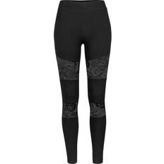 Coton Collants Urban Classics Legging Femme Avec Empiècements En Dentelle - Noir