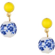 Ettika Indigo Floral Drop Earrings in 18K Gold Plate