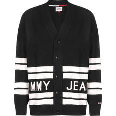 Elastane/Lycra/Spandex - Uomo Cardigan Tommy Hilfiger Stripe Intarsia Logo V-Neck Cardigan - Black