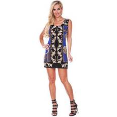 8108-Fuchsia-S Panel-Printed Sheath Dress