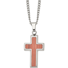 Brown - Silver Necklaces Chisel Cross Pendant Necklace - Silver/Brown