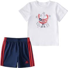 Adidas 18-24M Other Sets Adidas Infants Cotton Graphic Tee & Shorts Set - White/Navy Blue