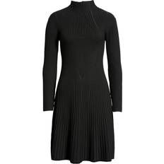 High Collar - Short Dresses French Connection Mari Rib Knit Long Sleeve Minidress - Black