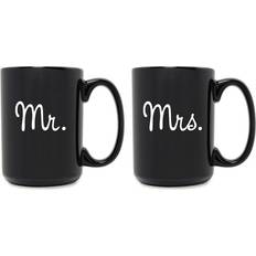 Kitchen Accessories Susquehanna Glass Set of 2 Mr. & Mrs. Grande Black Mugs 15oz Cup