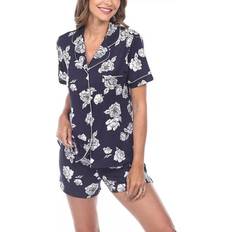 Polyester Pajamas White Mark Short Sleeve 2-Piece Floral Pajama Set - Blue