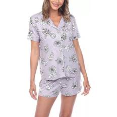 Purple - Women Sleepwear White Mark Short Sleeve 2-Piece Floral Pajama Set - Grey