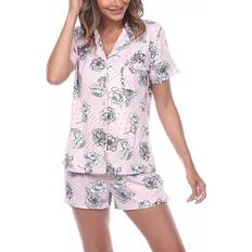 Polyester Pajamas White Mark Short Sleeve 2-Piece Floral Pajama Set - Pink