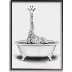 Stupell Industries Giraffe in a Tub Funny Animal Bathroom Drawing Framed Art 3.8x35.6cm