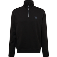 HUGO BOSS Cotton Terry Zip Neck Sweatshirt With Logo Patch - Black