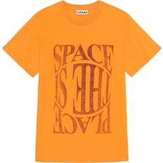 Ganni M T-skjorter Ganni Space Text Print Cotton T-Shirt - Orange