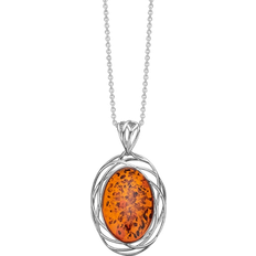 Orange Halskæder Støvring Design Oval Pendant Necklaces - Silver/Orange