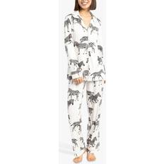 Yellow Pyjamas Chelsea Peers Zebra Print Long Pyjamas, Cream