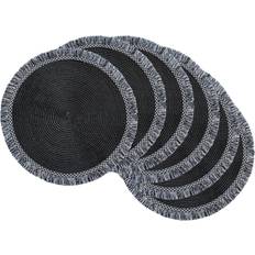 Blue Coasters Design Imports CAMZ11585 Black Round Fringed Placemat Set of 6 Coaster