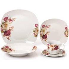 Lorren Home Trends 20-Piece Porcelain Square Dinnerware Set Service for 4, Assorted Colors Dinner Set 4pcs