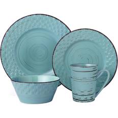 Green Dinner Sets Lorren Home Trends LH516 16 Piece Distressed Weave Dinnerware Set, Blue Dinner Set 16