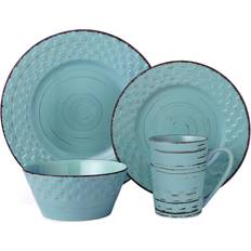 White dinnerware sets Lorren Home Trends LH516 16 Piece Distressed Weave Dinnerware Set, Blue Dinner Set 16pcs