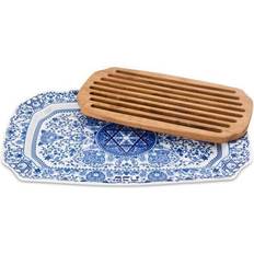 Blue Serving Platters & Trays Spode Judaica Challah Tray with Wood Insert Serving Tray