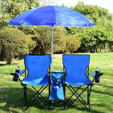 Camping & Outdoor Costway Portable Outdoor Camp Picnic 2-Seat Folding Chair wUmbrella&Carrying Bag