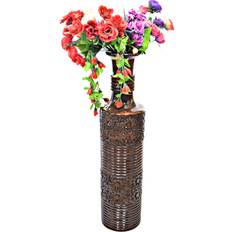 Uniquewise Antique Decorative Brown Hand Curved Mango Wood Floor Flower with Unique Textured Pattern, 36" Brown Vase
