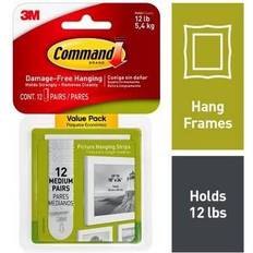 White Picture Hooks Command Medium Picture Hanging Strips, White, 12/Pack (17204-12ES) White