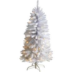 Polyester Christmas Trees Nearly Natural 4-ft Slim White Artificial with LED Lights Christmas Tree 48"