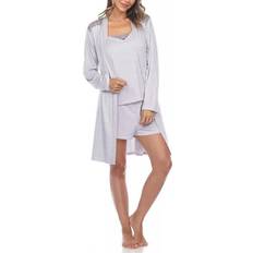 Elastane/Lycra/Spandex Pajamas White Mark Striped Pajama & Robe 3-Piece Set - Grey