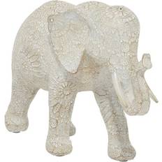 Stone Figurines Litton Lane Large White Indian Elephant Sculpture with Rhinestone Accents, 5.25" x 9"