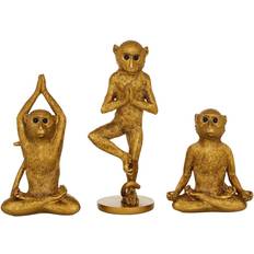 Stone Figurines Willow Row Gold Polystone Eclectic Monkey Sculpture Set of 3 GOLD Figurine