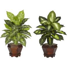 Multicolored Artificial Plants Nearly Natural 2-pc. Silk Dieffenbachia Potted Plant Set, Green Artificial Plant