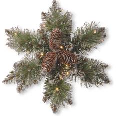 White Decorations National Tree Company Glittery Bristle Pine 14 in. Artificial Snowflake with Battery Operated Warm White LED Lights Decoration