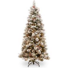 Resin Christmas Trees National Tree Company 7.5 ft. Pre-Lit Snowy Bedford Slim Pine Artificial Christmas with Clear Lights Christmas Tree