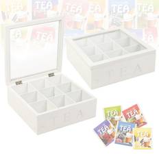 Excellent Houseware White Tea Box MDF with 9 Compartments [267931] Tedåse
