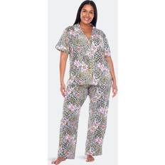 Blue Pajamas White Mark Plus Short Sleeve Pants Tropical Pajama Set, 2-Piece