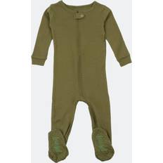 Green Nightwear Leveret Kids Footed Cotton Pajama Solid Uniform