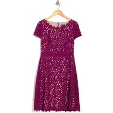 Laser Cutting Fit and Flare Dress - Raspberry/Nude