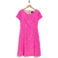 Shani Laser Cutting Fit and Flare Dress - Hot Pink/Nude