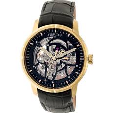 Heritor Automatic Ryder Skeleton Leather-Band Black/Gold One Size