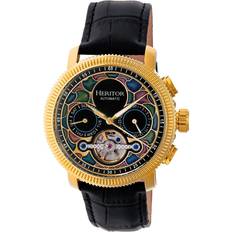 Skeleton watches Heritor Automatic Aura Gold & Black Leather 44mm