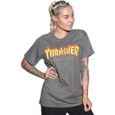Thrasher Magazine Thrasher Flame Kortærmet T-Shirt Kodsgrå Unisex Adult, Kids, Newborn, Toddler, Infant