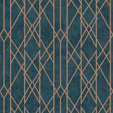 Wallpapers Rasch Portfolio Linear Geometric Wallpaper Navy Copper 215144