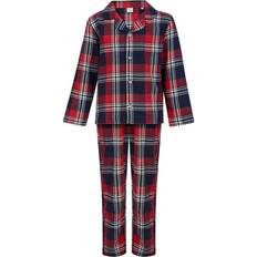 Röda Pyjamasar SF Minni Barn/Kids Tartan lång pyjamasuppsättning Red/Navy 11-12