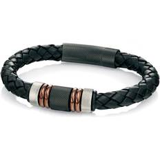 Mens Fred Bennett Stainless Steel Leather Bracelet