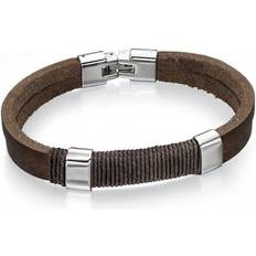 Brown Bracelets Fred Bennett Stainless Steel Leather Cord Bracelet B4558